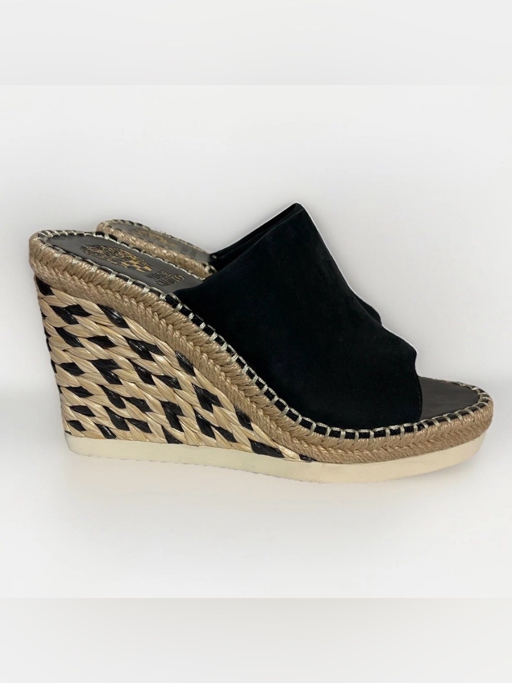 Vince Camuto Black Suede Espadrille Slide Mules